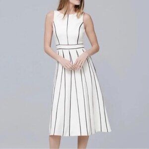 NWT WHBM Ecru White w/ Black Piping Sleeveless Fit & Flare Midi Dress - 4P